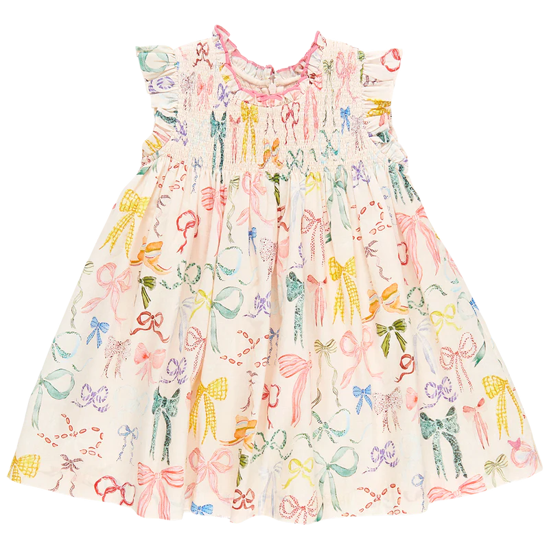 PINK CHICKEN STEVIE DRESS WATERCOLOR BOWS