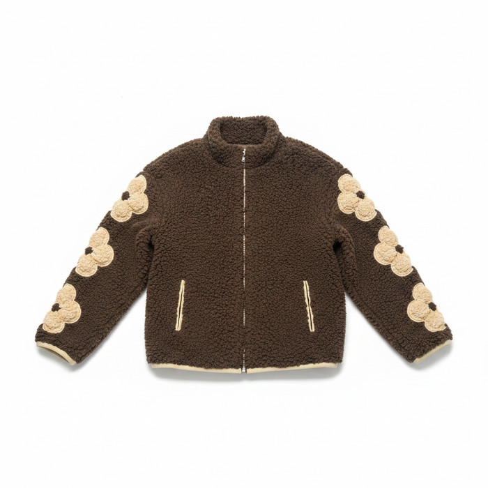 Brown Daisy Sherpa Jacket Flat Lay
