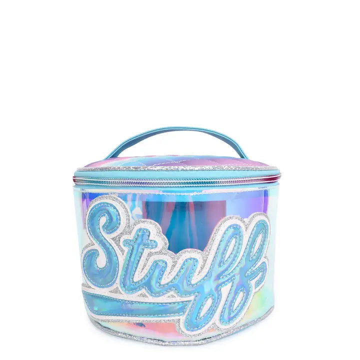 OMG ACCESORIES STUFF BLUE GLAZED ROUND GLAM BAG