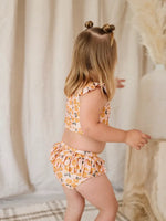 BABY SPROUTS GIRLS TWO-PIECE RUFFLE SWIM IN GOLD FLORAL