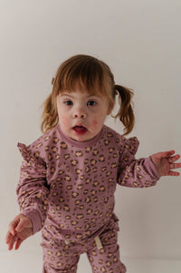Babysprouts Girls Ruffle Sweatshirt Set in Cheetah
