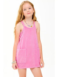 Mineral Washed Dress with Built in Romper Lining Pink