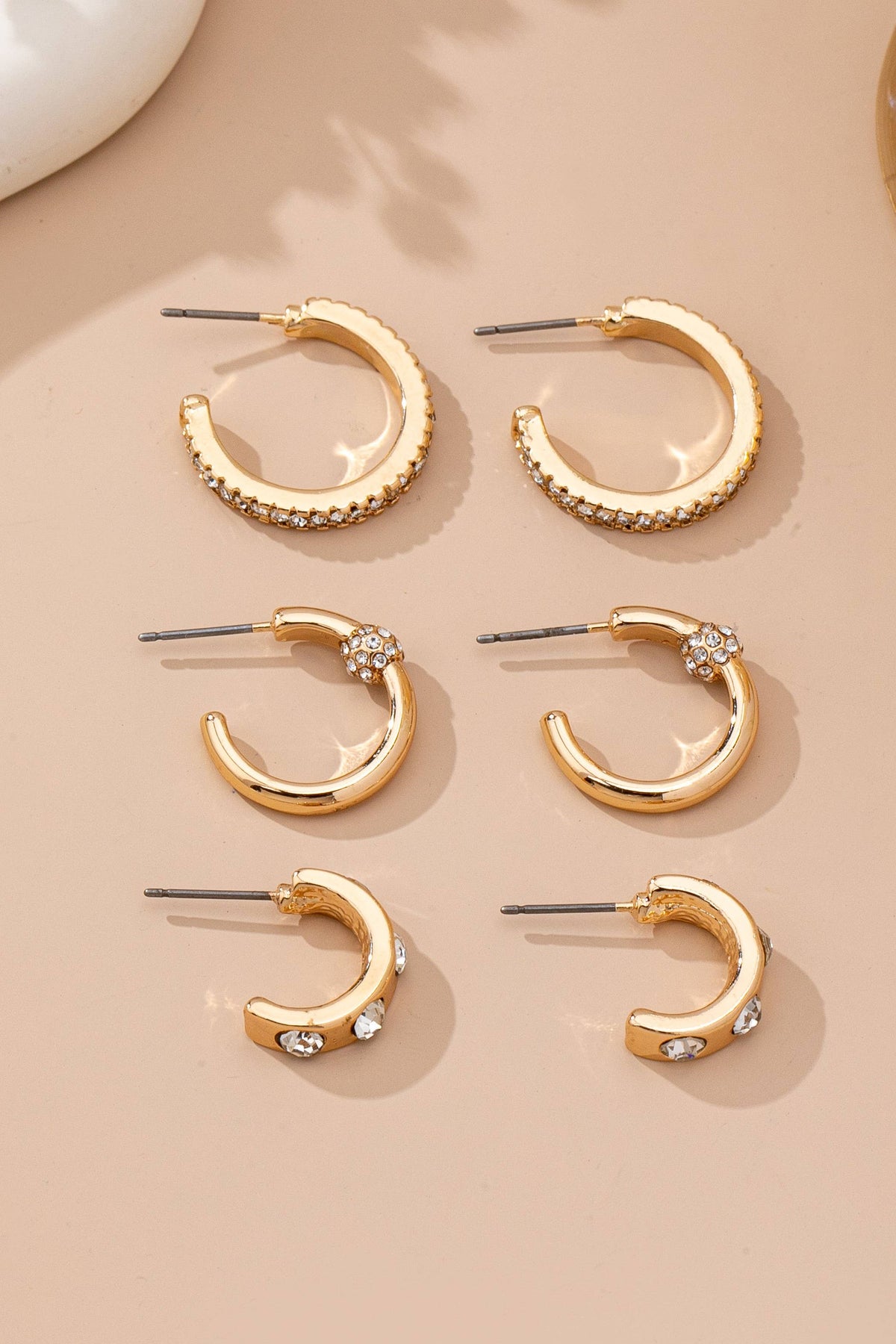 Gold-Tone Crystal Huggie Hoop Earring Set
