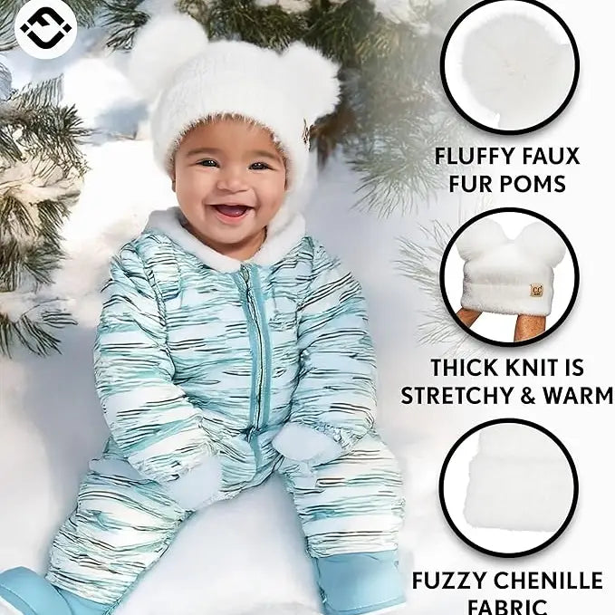 INFANT DOUBLE POM CHENILLE BEANIE IVORY