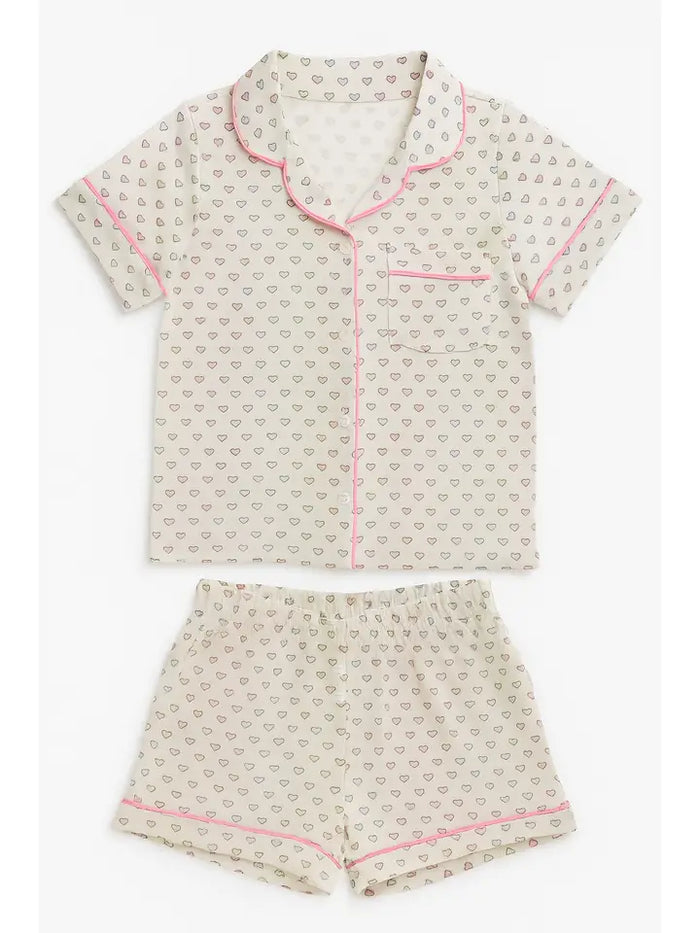 MULIT COLOUR HEART JERSEY SHORT PJ SET