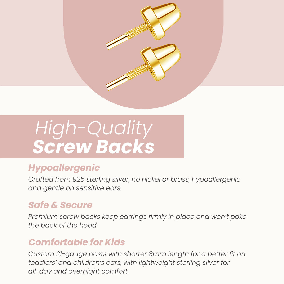 14K Gold-Plated White Pearl Earrings with Screw Backs