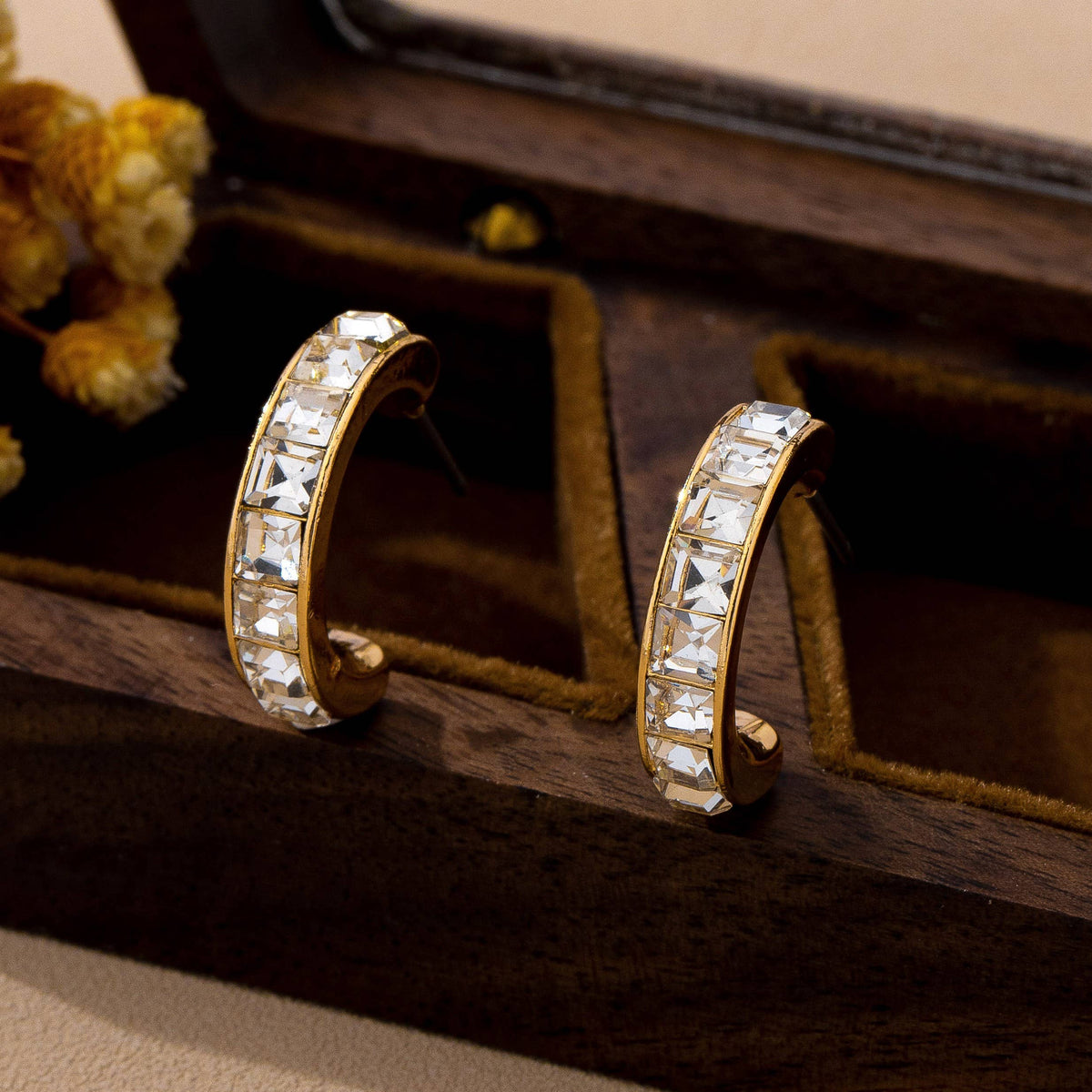 Crystal Gold-Tone Huggie Hoop Earrings