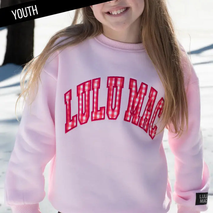 GIRLS PINK WITH RED GINGHAM SWEATSHIRT