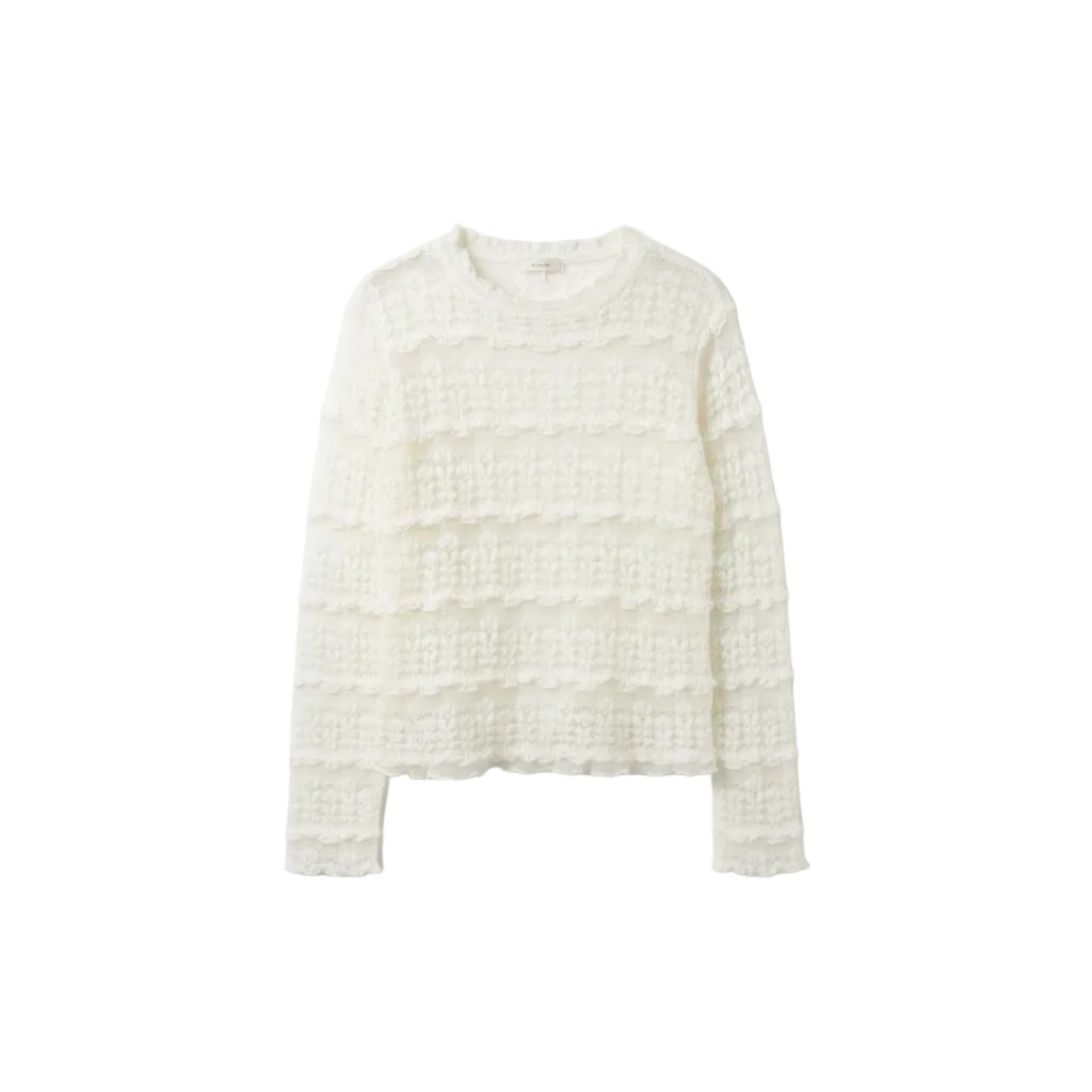 Cream Ruffle Sweater Flat Lay