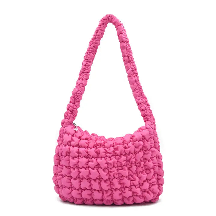 OMG ACCESORIES QUILTED SCRUNCHIES SLING BAG HOT PINK