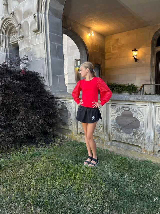 LITTLE OLIN BLACK GATHERED DOUBLE LAYERED MINI SKORT