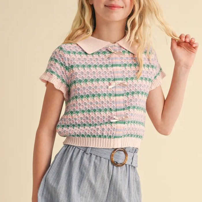 HEART & ARROW TWEEN COLLARED CROP KNIT TOP