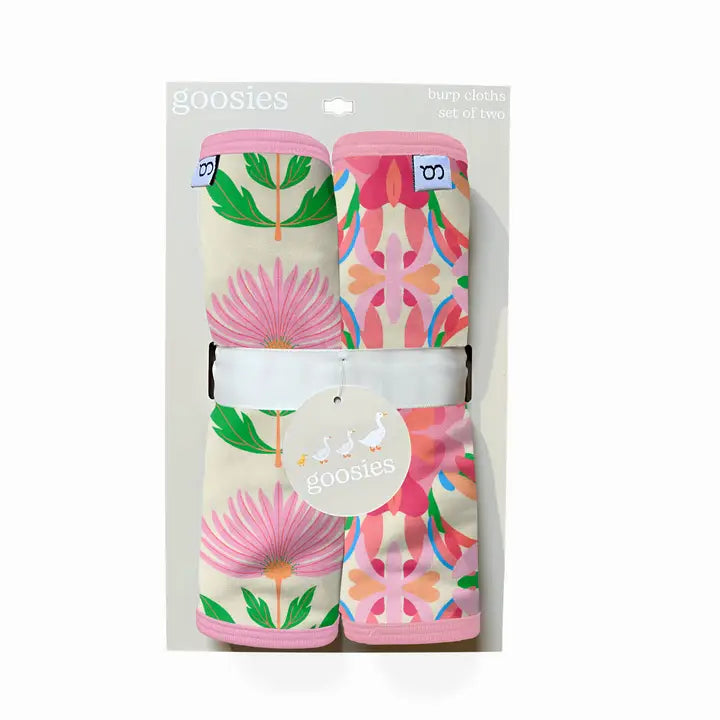 GOOSIES BURP CLOTH  PINK BLOCK FLOWERS