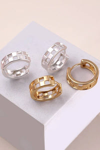 Mini Cutout Checker Hoop Huggie Earring Gold