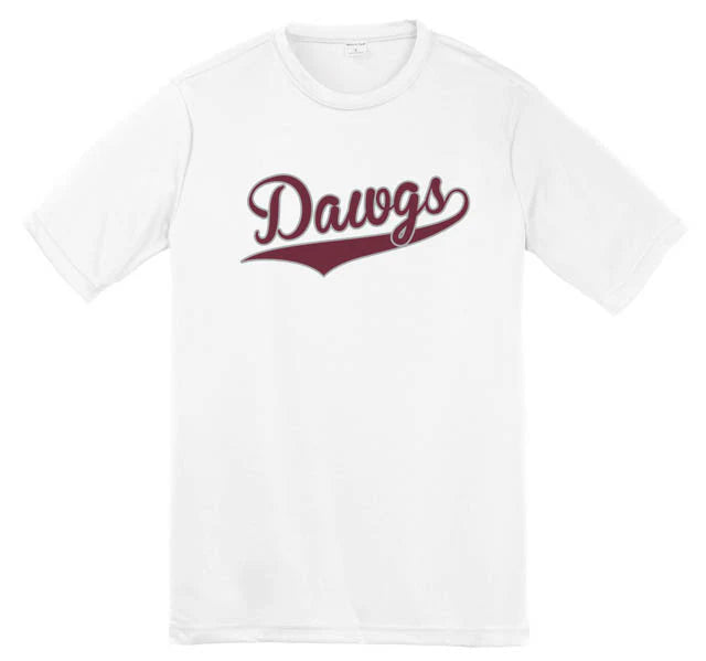 AZARHIA BOYS DAWGS WHITE DRI FIT BASEBALL TEE