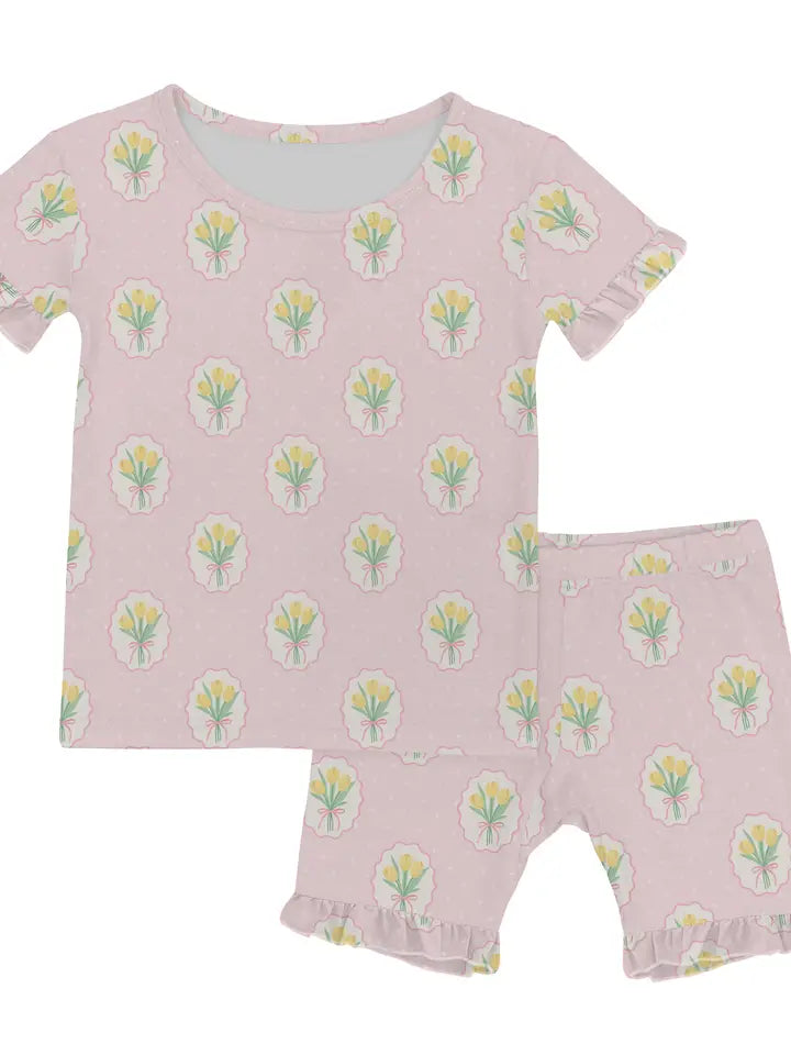 SS RUFFLE PAJAMA SET FANCY TULIPS