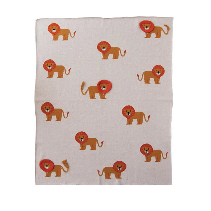 COTTON KNIT BABY BLANKET WITH LIONS