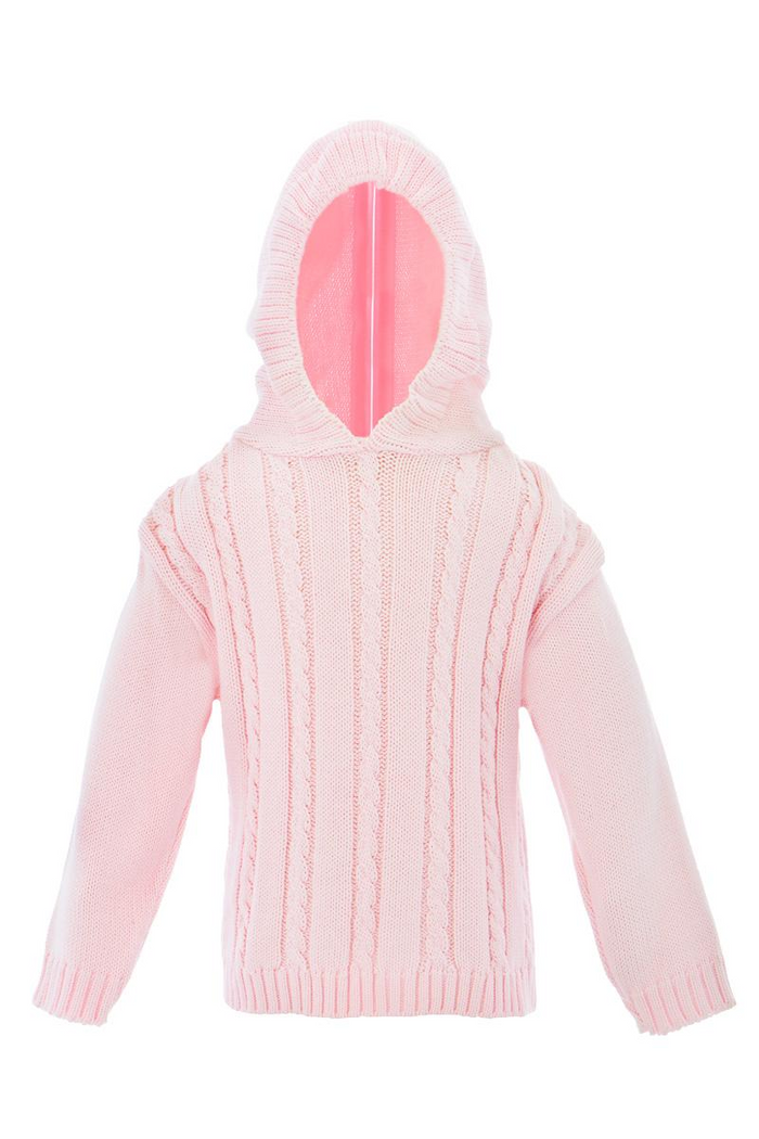 JULIUS BERGER GIRLS ZIP BACK CABLE SWEATER PINK