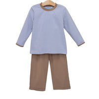Miller Pant Set Dusty Blue Stripe/Brown