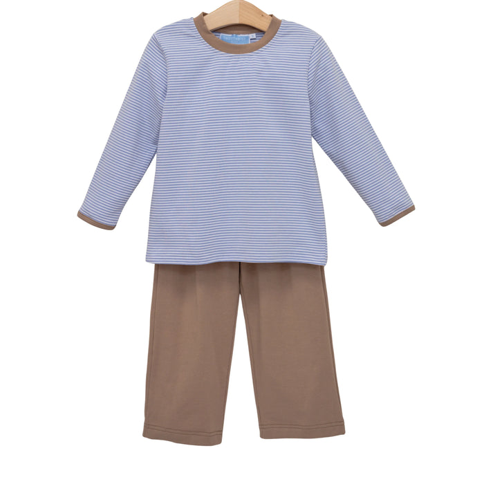 Miller Pant Set Dusty Blue Stripe/Brown