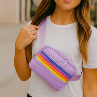 Top Trenz Purple Retro Stripes Puffer Belt Bag