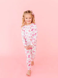 MACARON & ME PINK BOWS LONG SLEEVE JAMMIES SET