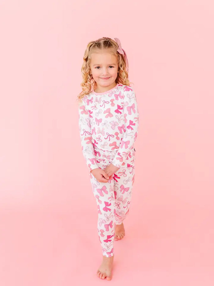 MACARON & ME PINK BOWS LONG SLEEVE JAMMIES SET