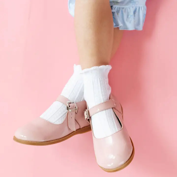 LITTLE STOCKING COMPANY WHITE FRILL MIDI SOCKS