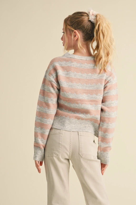 HEART AND ARROW TWEEN CREWNECK STRIPE SWEATER