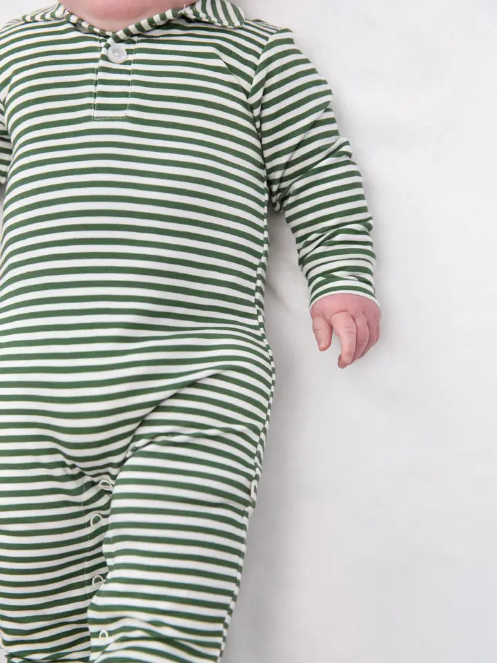 Goosies Sweatshirt Polo Romper Stripes Green