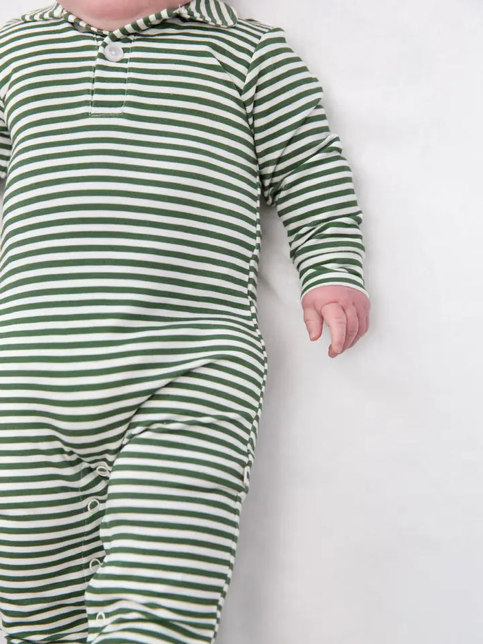 Goosies Sweatshirt Polo Romper Stripes Green