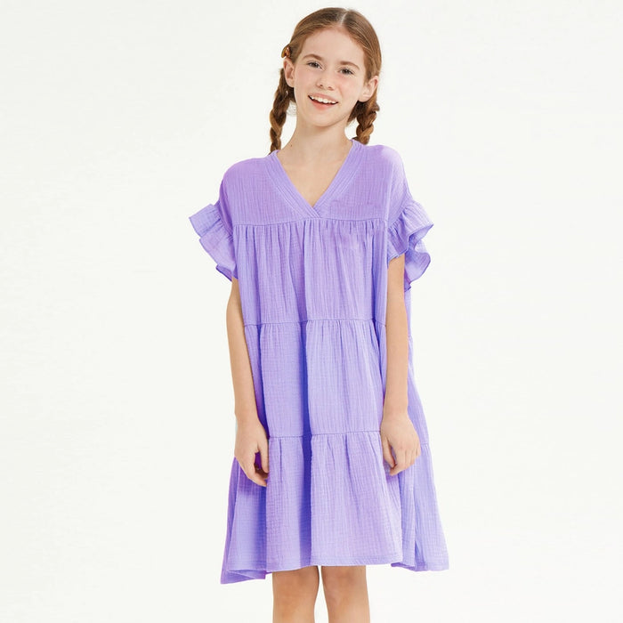 GOOD GIRL RUFFLE SLEEVES TIERED DRESS LAVENDER