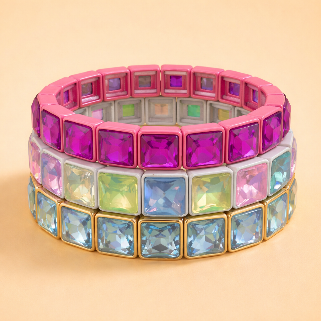 ENAMEL STRETCH BRACELET PINK ON PINK