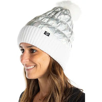 PUFFER FAUX FUR POM BEANIE WHITE/SILVER