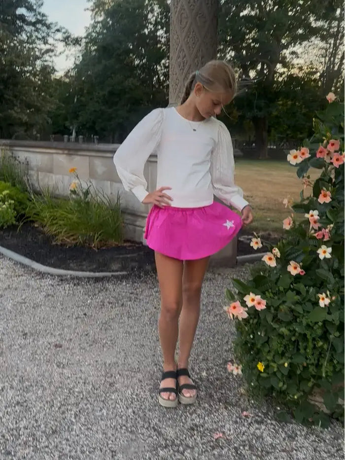 LITTLE OLIN FUSHIA GATHERED DOUBLE LAYERED MINI SKORT