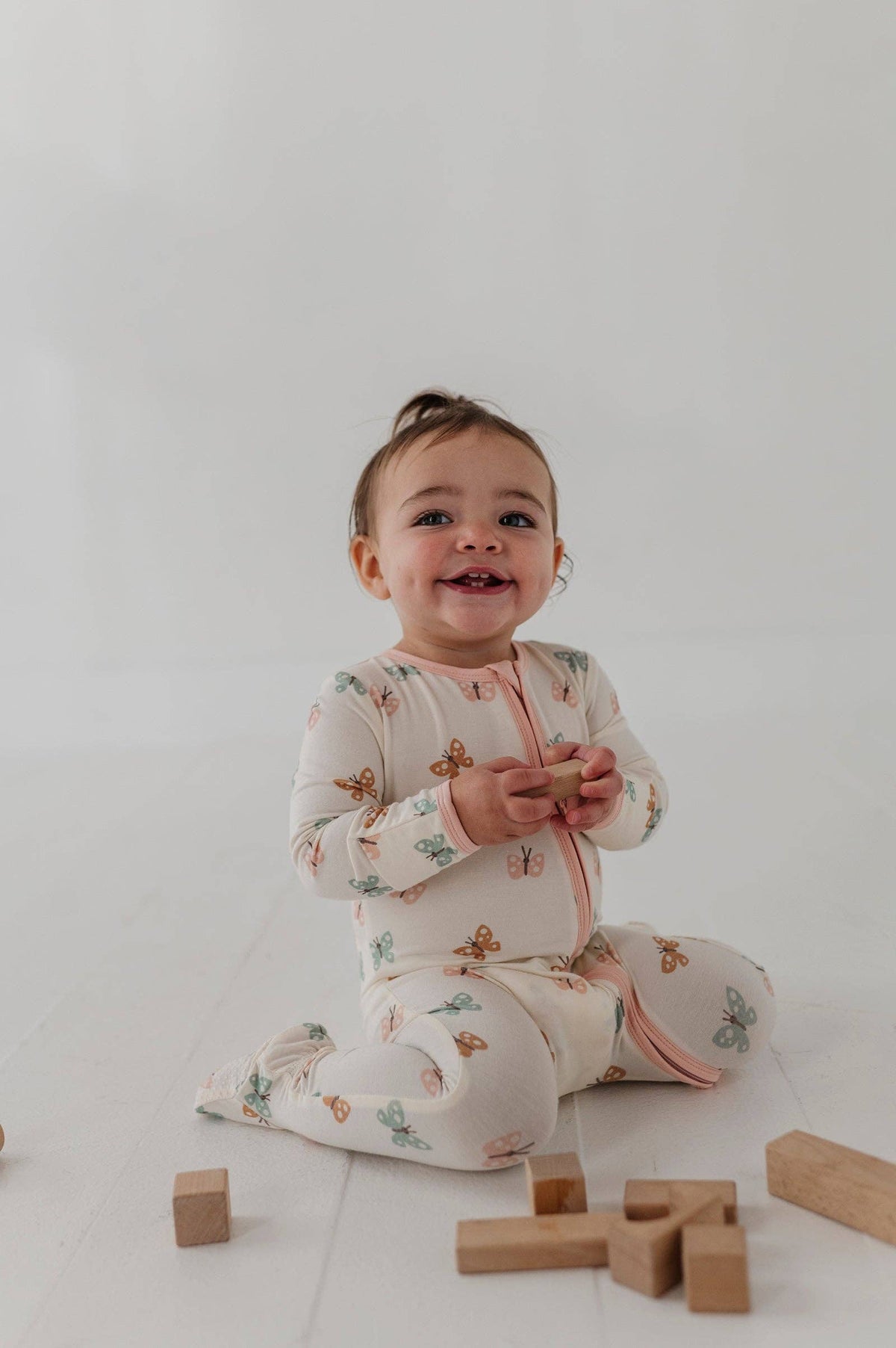 Babysprouts Baby Girl Footie Romper in Pastel Butterflies