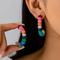 Rainbow Beaded Hoop Earrings Multi