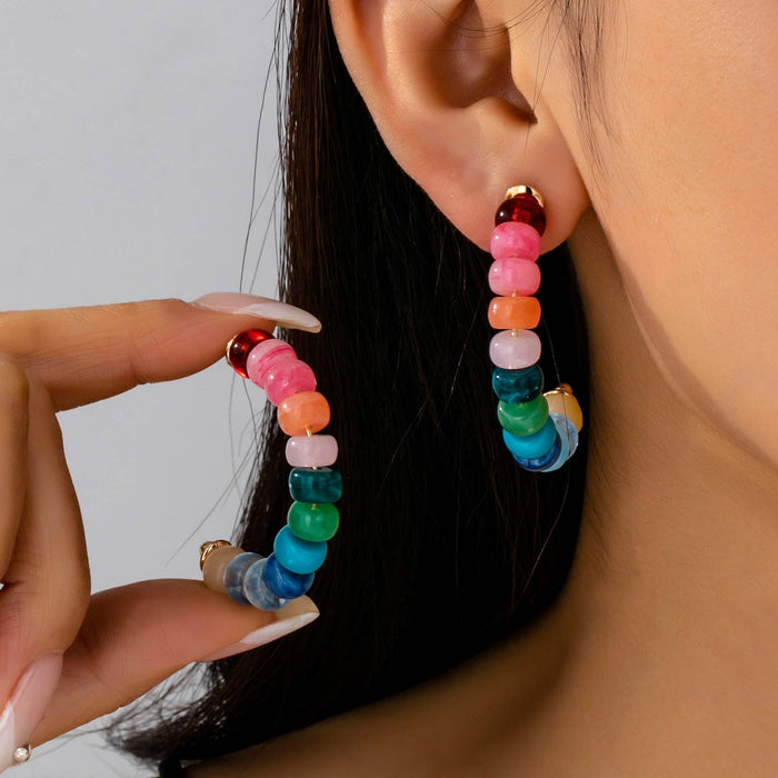 Rainbow Beaded Hoop Earrings Multi