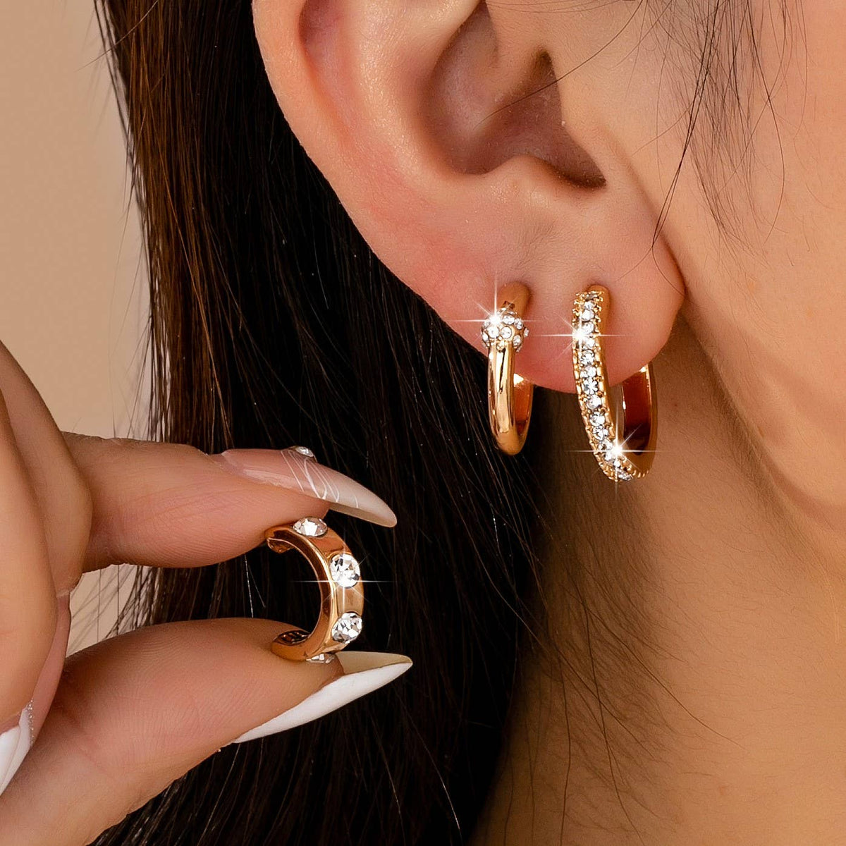Gold-Tone Crystal Huggie Hoop Earring Set