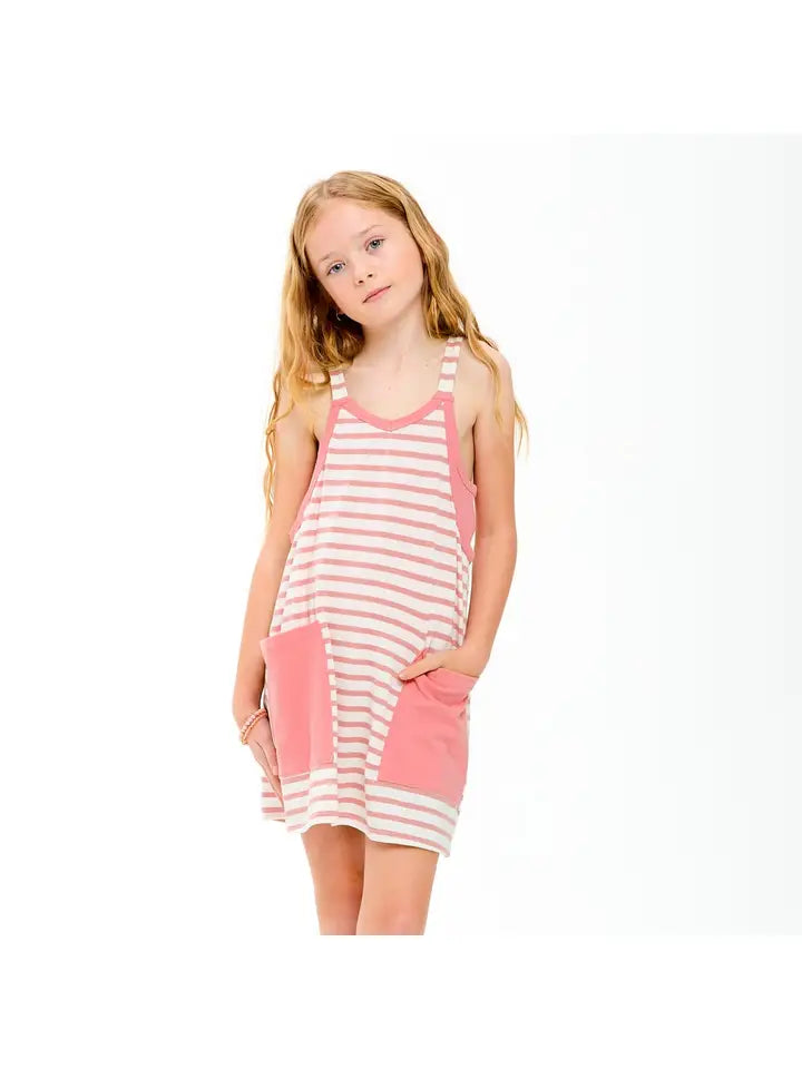 Striped Mini dress with Inner Romper Dusty Pink