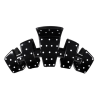Black dice with white dots arranged in a scattered manner on a white background