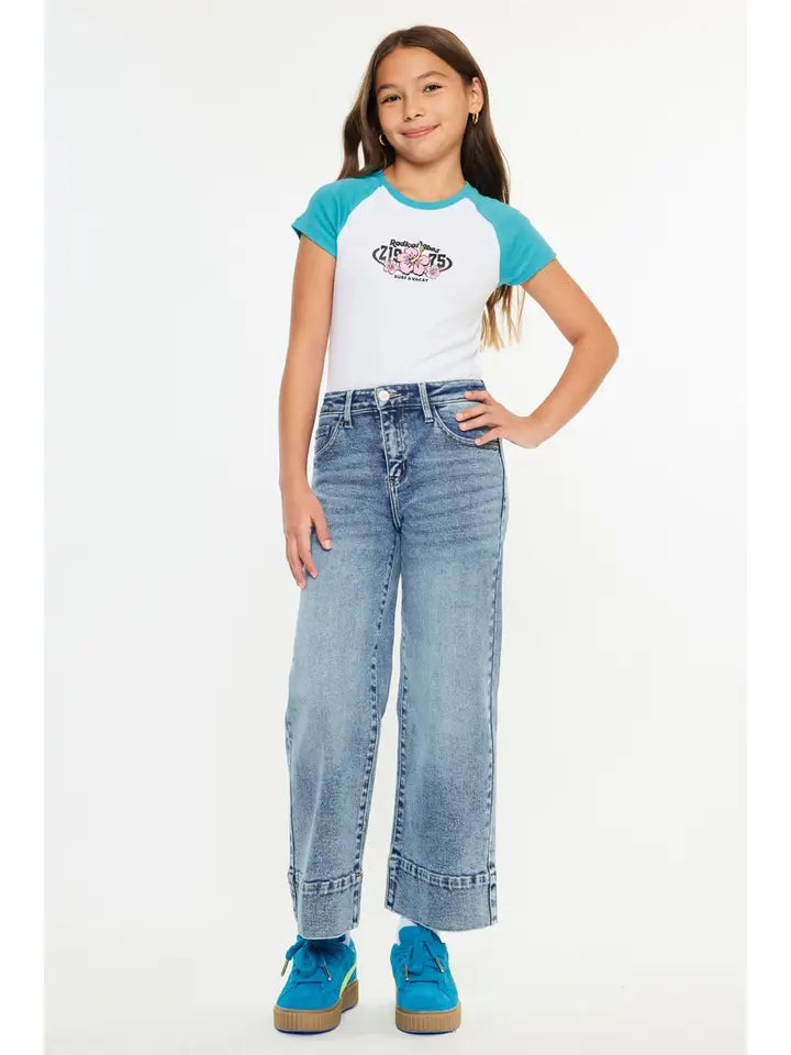 KAN CAN YOUTH HIGH RISE CROP WIDE JEANS