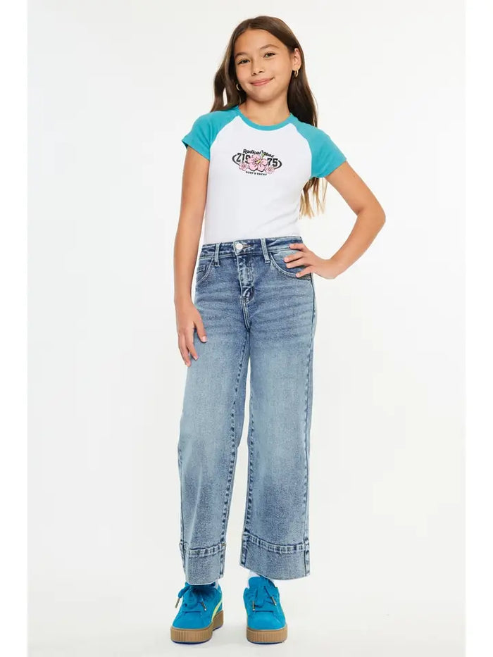 KAN CAN YOUTH HIGH RISE CROP WIDE JEANS