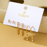 Geometric Baguette Stud & Chain Trio Earring Set