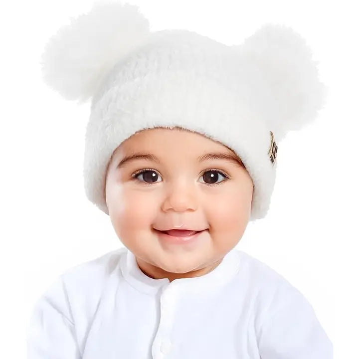 INFANT DOUBLE POM CHENILLE BEANIE IVORY