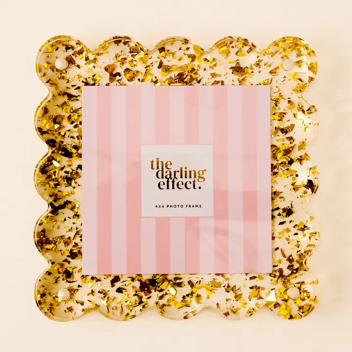 THE DARLING EFFECT SQUARE SCALLOPED ACRYLIC FRAME CONFETTI GOLD