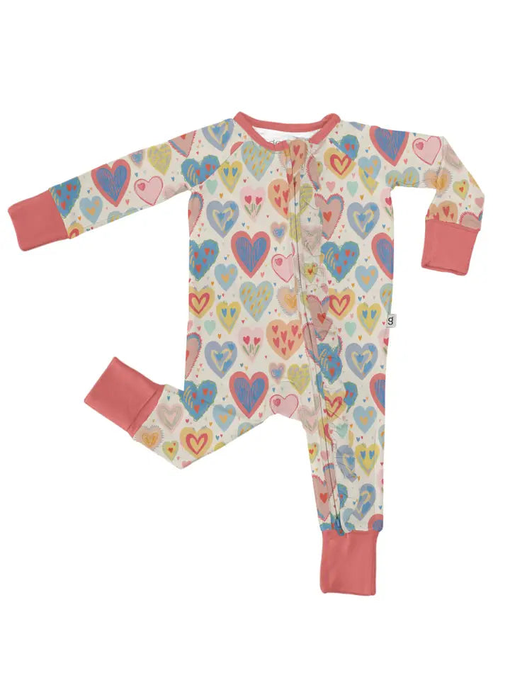 GOOSIES LS CONVERTIBLE ZIP PJS LOVESTRUCK HEARTS