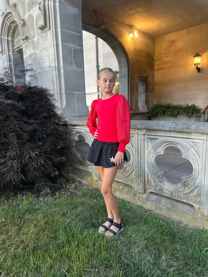 LITTLE OLIN BLACK GATHERED DOUBLE LAYERED MINI SKORT