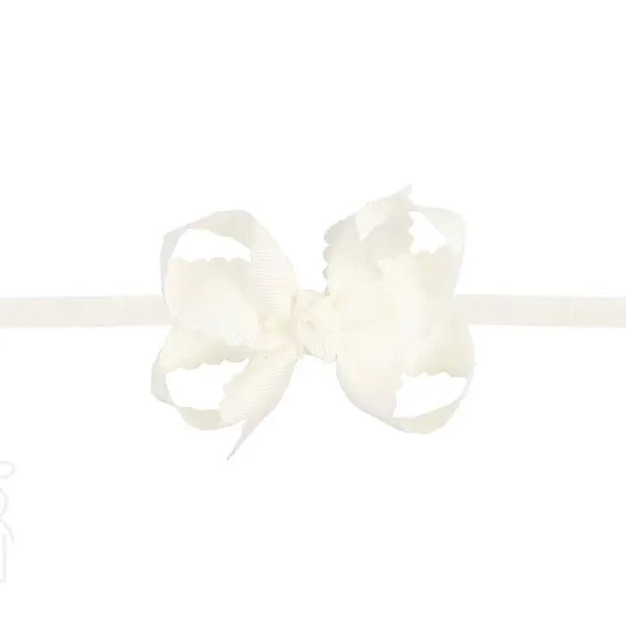 BEYOND CREATIONS  1/4" NYLON PANTYHOSE HEADBAND WITH SCALLOPED EDGE BOW ANTIQUE WHITE