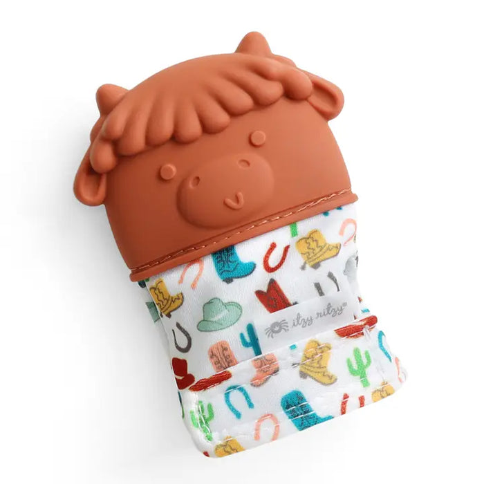 ITZY RITZY ITZY MITT SILICONE TEETHING MITT HIGHLAND COW